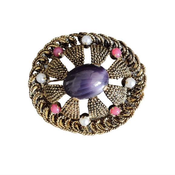 Vintage 60s Signed Austria Filigree Brooch - Picture 13 of 13